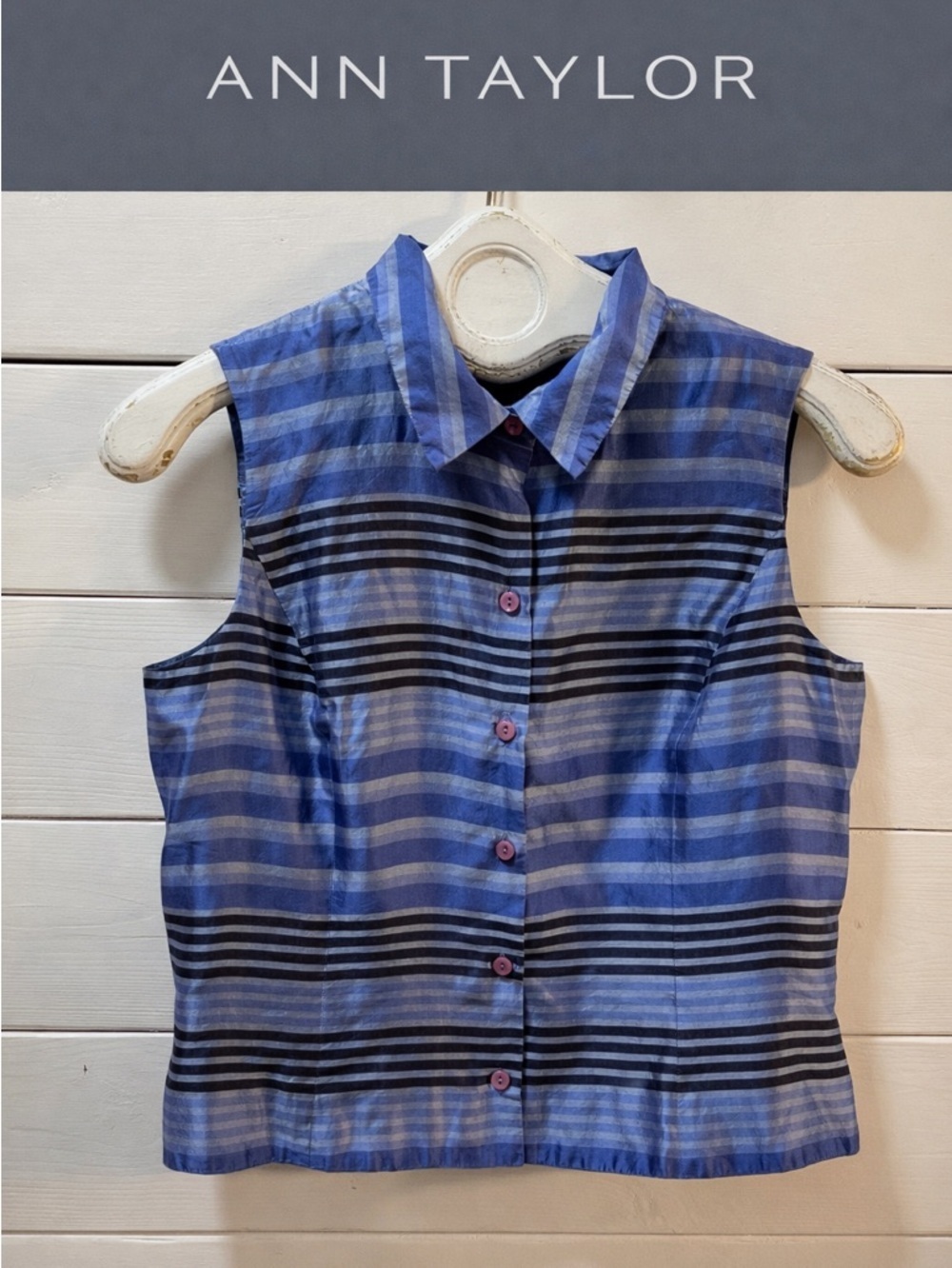 ANN TAYLOR Blue Striped Sleeveless Blouse Size 6